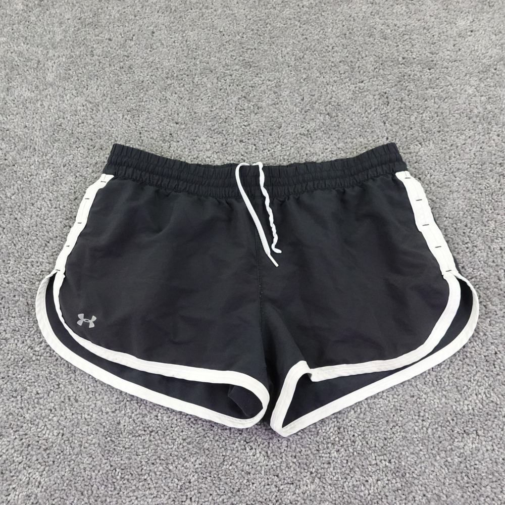 Under Armour Heatgear Shorts Womens Medium Black White Semi Fitted Running Gym